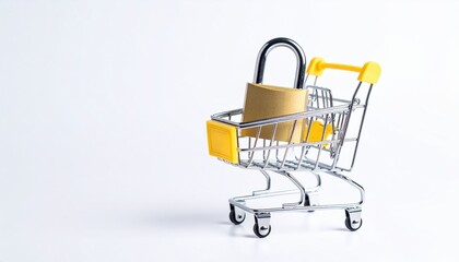 Shopping Cart with a Padlock Symbolizing Security and Protection in Retail and Consumer Purchases