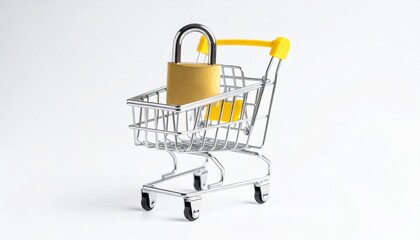 Shopping Cart with Pad on Top Symbolizing Consumerism and Modern Retail Experience in Urban Setting