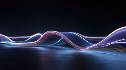 Abstract, vibrant, glowing ribbons flowing across dark surface