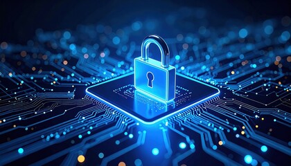 Intricate Lock Mechanism Set Against a Complex Circuit Board Highlighting Security and Technology Themes