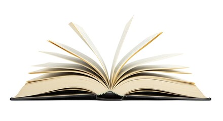 Fototapeta premium An open book with pages slightly curved, light shadow on the paper — isolated on a white background