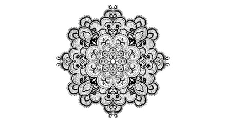 Intricate Lace-Like Mandala Design with Small Repetitive Patterns on an Isolated White Background