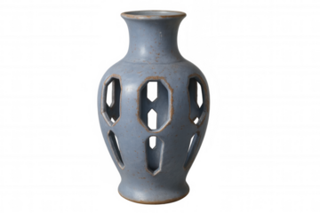 Light blue ceramic vase featuring octagonal openings, isolated on a transparent background, perfect for design projects