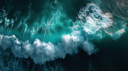 Aerial view of ocean wave turquoise water white foam nature power beauty