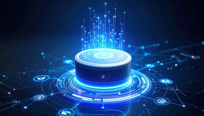 Illuminating Blue Light Emitting from Monochrome Device Creating a Mysterious and Futuristic Atmosphere