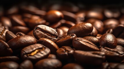 roasted coffee beans, close-up shot, macro photography, rich brown tones, warm lighting, textural details, gourmet coffee, aromatic, detailed, highly realistic, 8k, award-winning photograph

