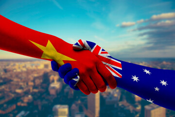 Shaking hands Vietnam and Australia