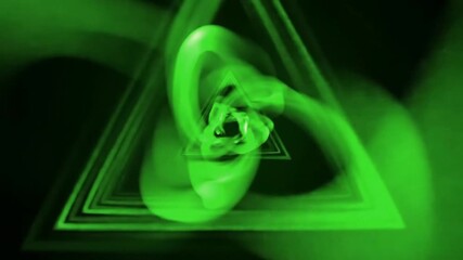 Abstract green tunnel vortex flowing through a neon triangle - Powered by Adobe