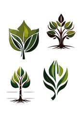Vector illustration of leaves and trees on a white background