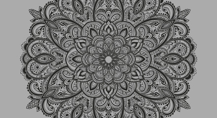 Dark and Densely Patterned Intricate Mandala Design on a Gray Background
