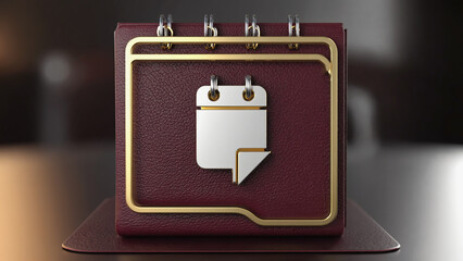 Desk Calendar Maroon Leather with Gold Frame, Agenda Icon
