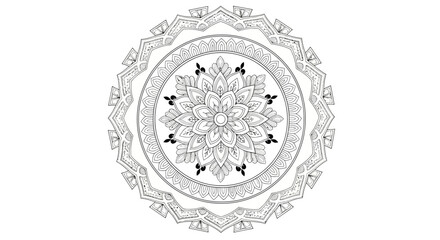 Intricate Floral Mandala Design with Detailed Geometric Elements on an Isolated White Background