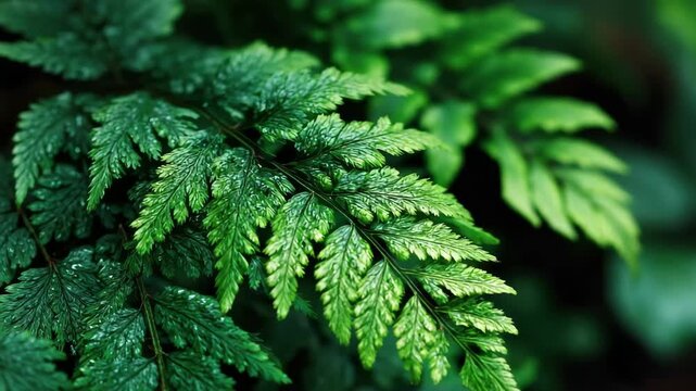Lush Green Fern Leaves in Dark Forest Nature Background, 4k video footage