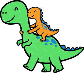 Fototapeta premium Dinosaur Giving its Friend a Piggyback Ride
