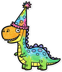 Obraz premium Dinosaur in a Silly, Oversized Birthday Party Hat