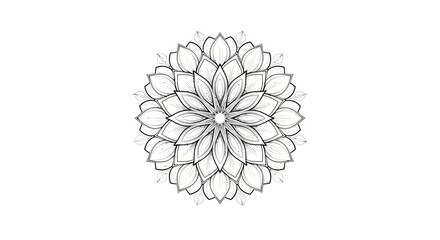 Simple Elegant Outline Mandala with Layered Petal Design on Isolated White Background
