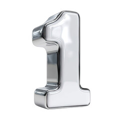 3D rendered, metallic, stylized numeral one