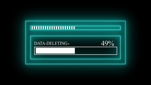 Cyan Neon Progress Bar Displays Data Deleting at 24 Percent on Black Background loading bar data removal