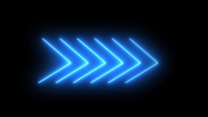 Bright Blue Neon Chevron Arrows Pointing Right on Black Background direction - Powered by Adobe
