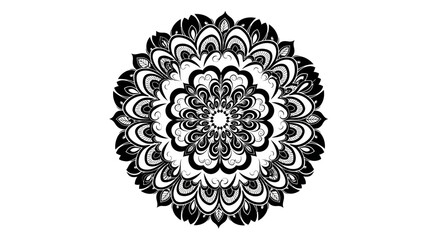 Striking Bold Black and White Mandala, Dense Intricate Pattern for Graphic Design and Spiritual Art, Isolated White Background