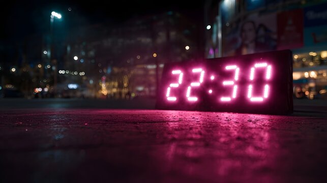 Digital countdown timer glowing on big screen in public square - Powered by Adobe