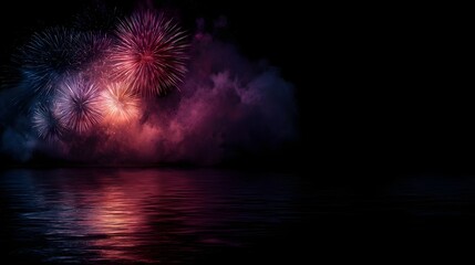 Captivating fireworks display reflecting on ocean waves during a coastal celeb n