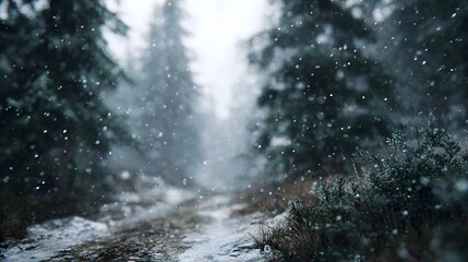 Snowy forest path in a peaceful winter landscape
