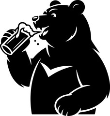 Black bear enjoying a cold beer with frothy head and condensation