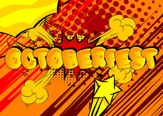 Cartoon Octoberfest, comic book celebration poster. Retro vector comics pop art design.