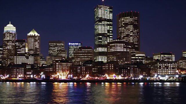 The cityscape of major northeastern metropolitan area illuminated after dark