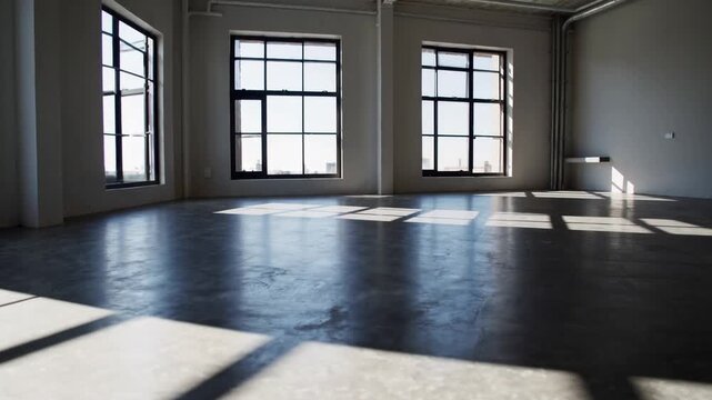loft empty room loft empty room with frame window and concrete floor. 3d rendering office