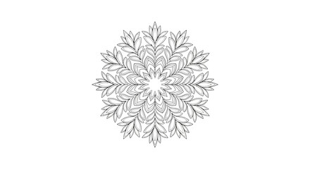Simple Floral Leaf Mandala Outline for Coloring, Isolated White Background.