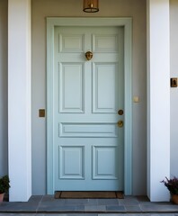 wooden door in a white wall