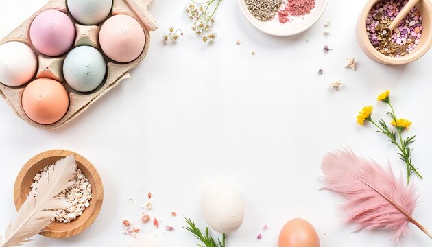 Colorful Easter eggs with floral decorations on white background  