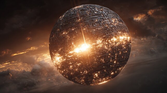 Sci fi borg sphere wallpaper futuristic technology concept space station background high resolution image