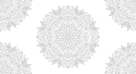 Seamless pattern with light grey subtle mandala designs on a white background