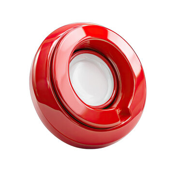 Red, round, glossy safety device.  A circular, glossy red object with a recessed, centered white circle.  3D rendered, showing a slightly angled perspective