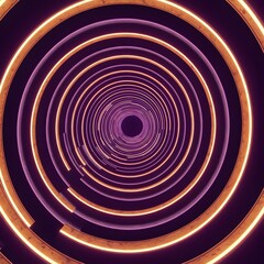 Fototapeta premium Abstract concentric circles of orange and purple light create a tunnel effect against a dark background.