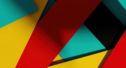 Colorful Geometric Abstract Composition with Bold Red, Yellow, and Teal Colors