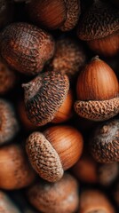 Close-up view of many acorns