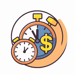 Illustration of Two Clocks and a Dollar Sign on a Stopwatch with a Hand time money
