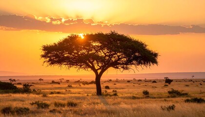 acacia tree silhouette african savanna sunset