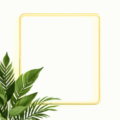 Obraz premium Golden Square Frame Decorated with Lush Green Tropical Leaves border