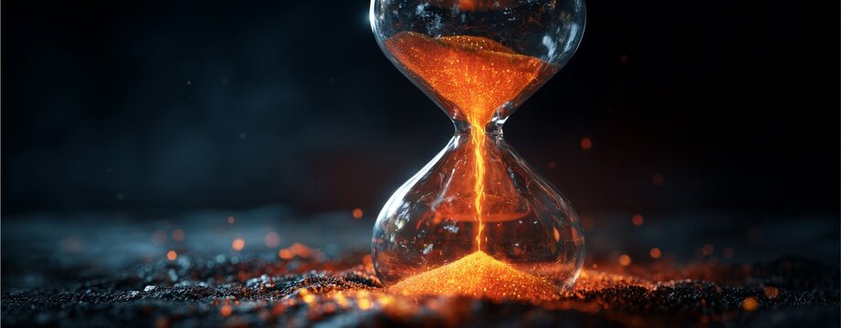 Ephemeral Essence: An ethereal hourglass, its sands ablaze with fiery intensity, marking the passage of time with a captivating display of both beauty and transience.
