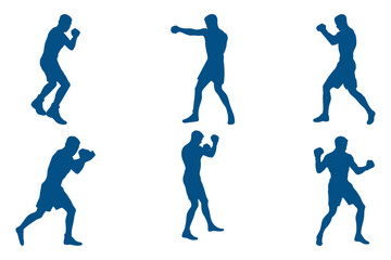 Set of vector illustrations of men's boxing silhouettes . Boxing kickboxing sport silhouette . EPS 10