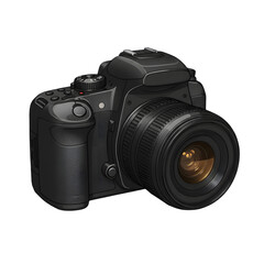 Fototapeta premium Professional Camera: A detailed illustration showcases a sleek, black professional camera, highlighting the essential components for capturing life's precious moments.