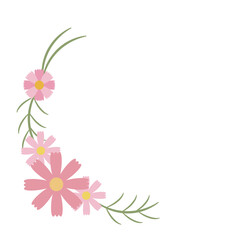 ピンクのコスモスのシンプルなコーナー装飾イラスト