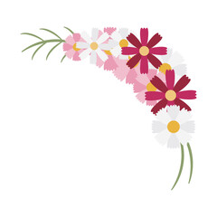 コスモスの花を丸く散らしたコーナー装飾素材