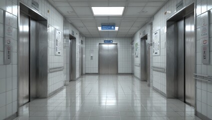 Obraz premium Hospital elevator hallway. Bright sterile interior