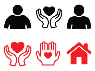 People hands heart house icons person care